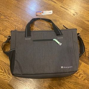 Sherpani briefcase laptop tech bag heathered black gray travel NWT